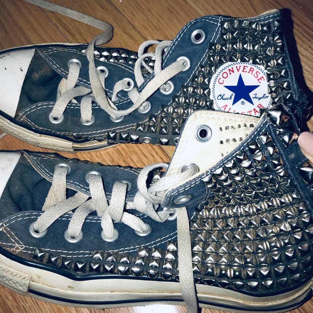 Hand studded denim converse
